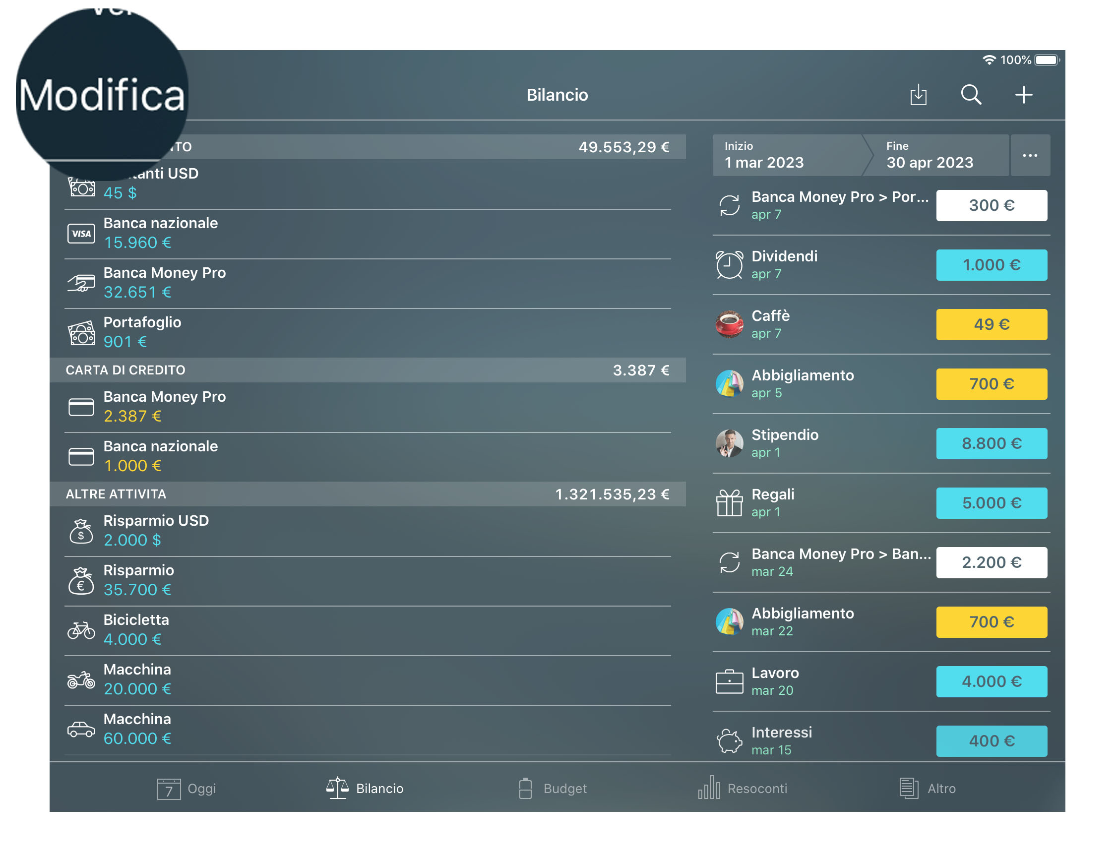 Money Tracker - Conti - Modifica - iPad