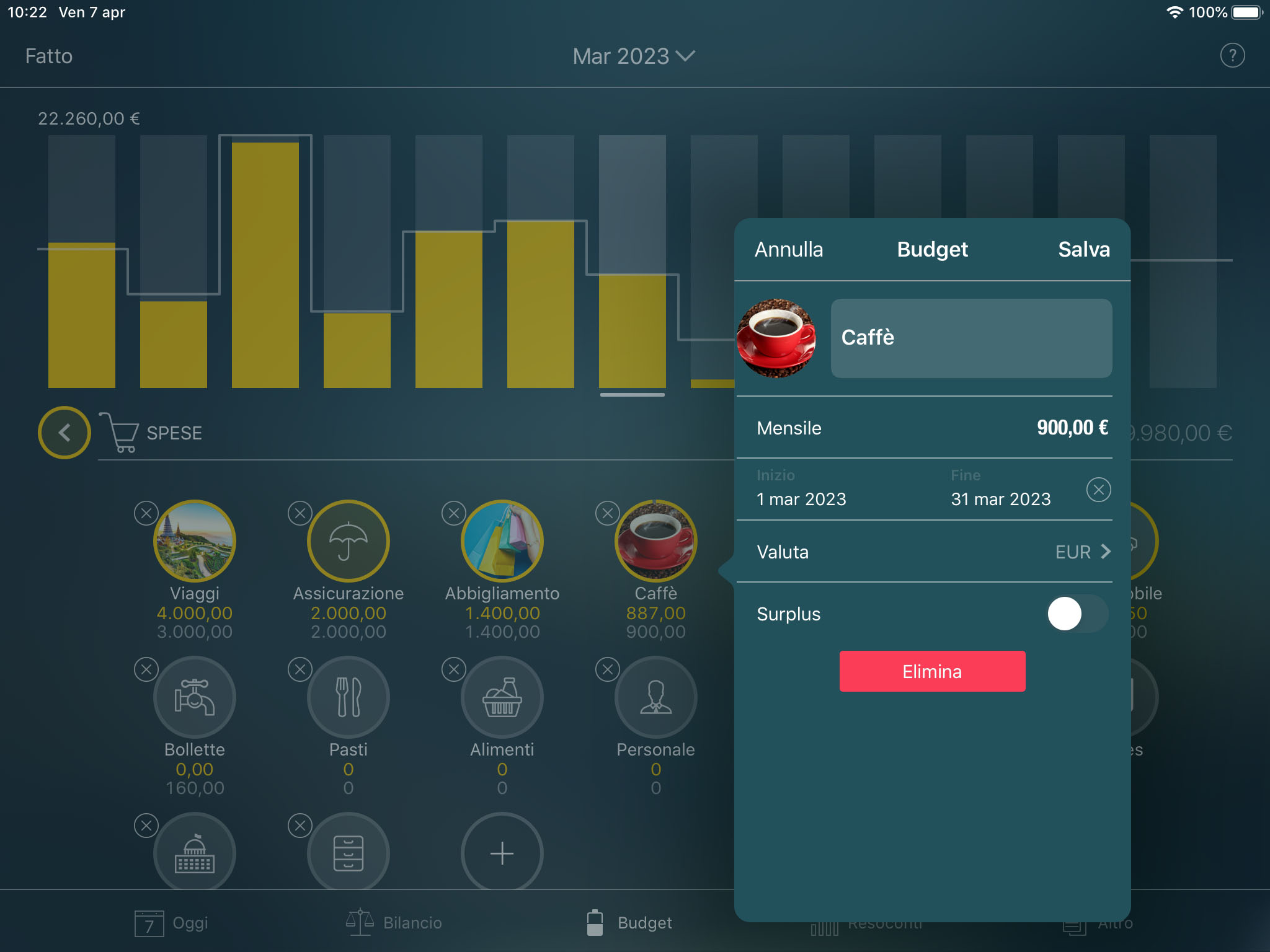 Money Tracker - Impostazione di un budget - iPad