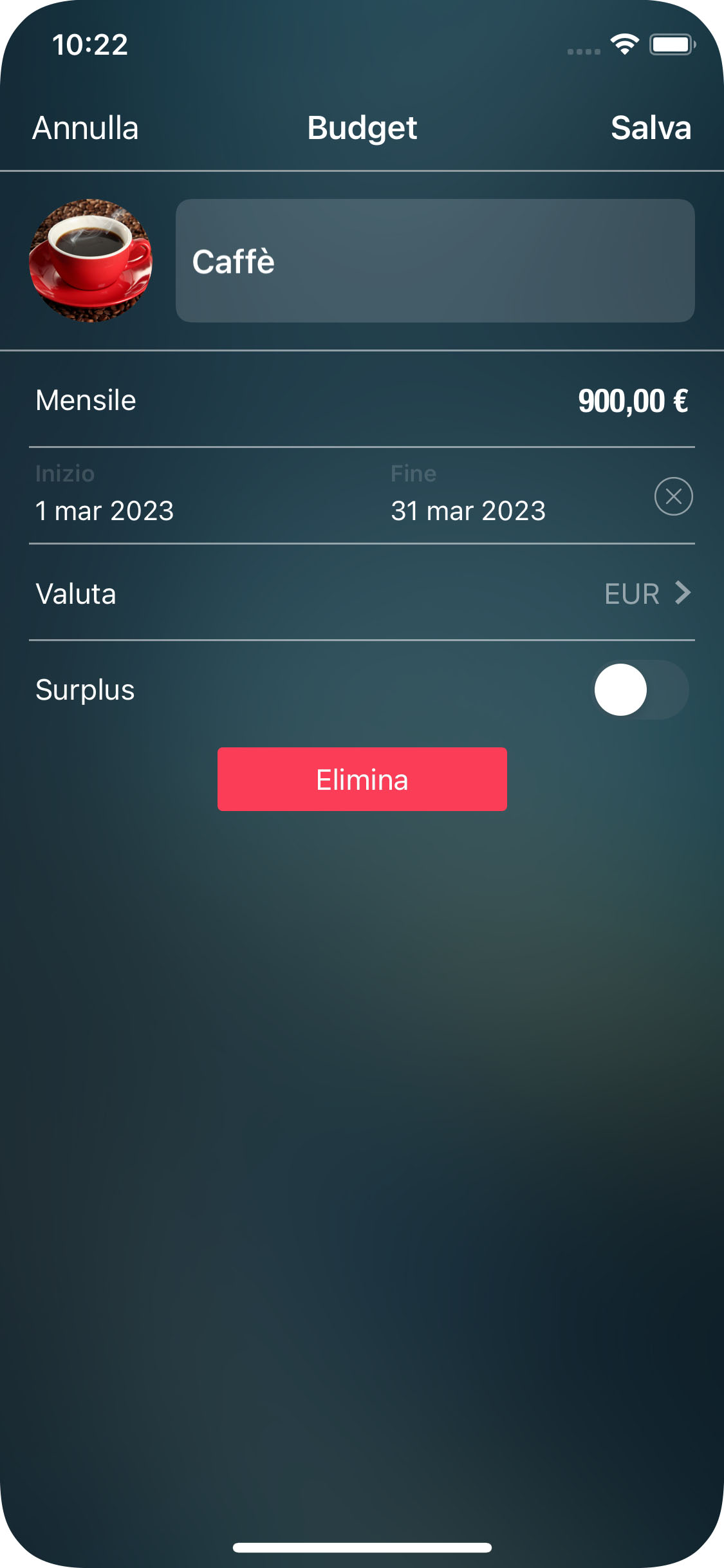Money Tracker - Impostazione di un budget - iPhone