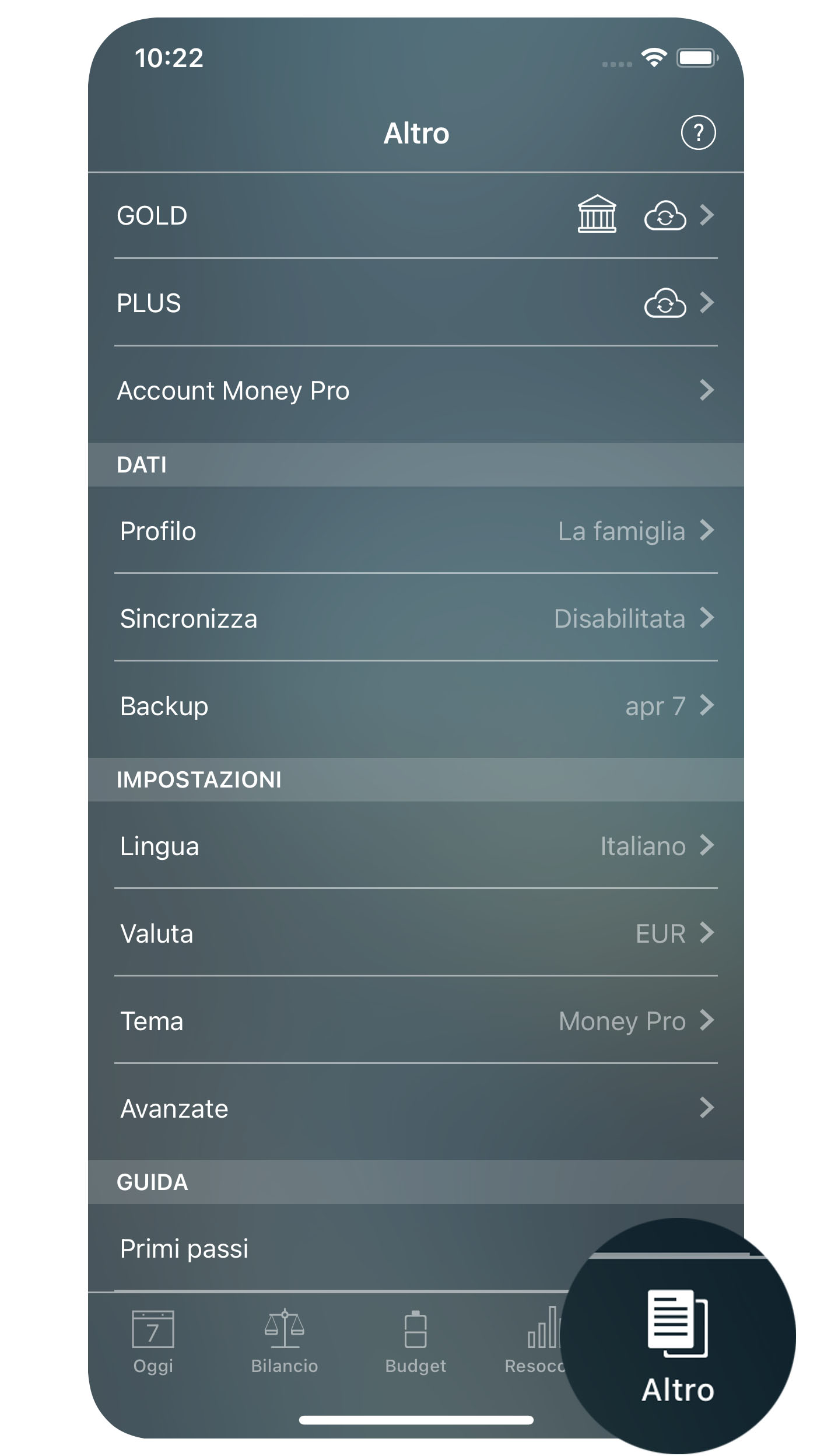 Money Tracker - Altro (backup, profili, sincronizzazione) - iPhone