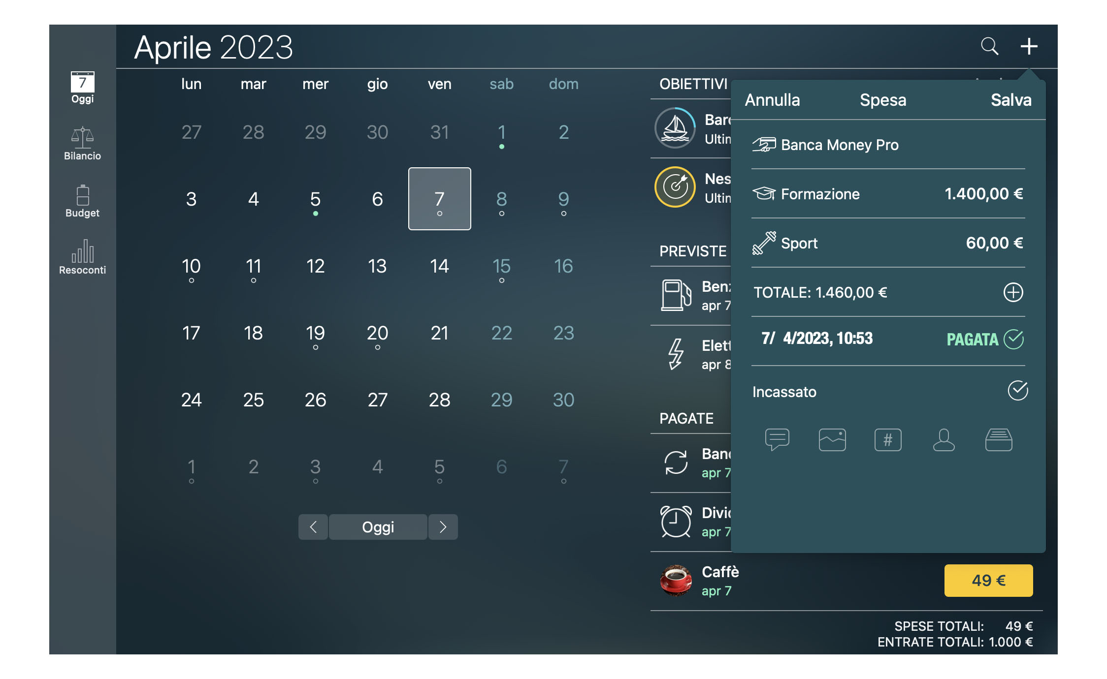 Money Tracker - Creazione di una transazione - Mac