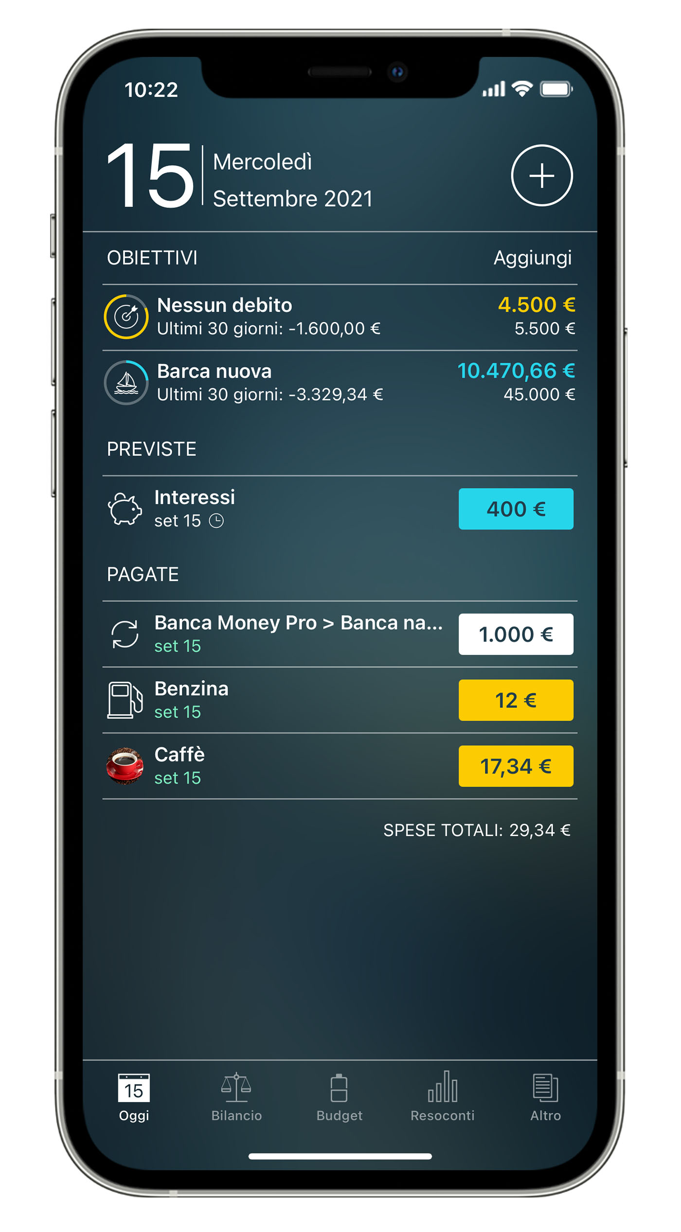 Money Tracker - Vista Oggi